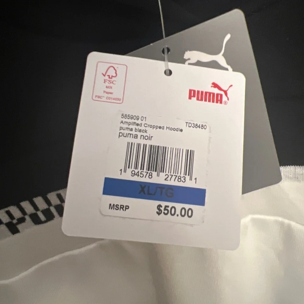 NWT- Puma Women's Black/White Amplified Cropped Logo Hoodie - Picture 7 of 7